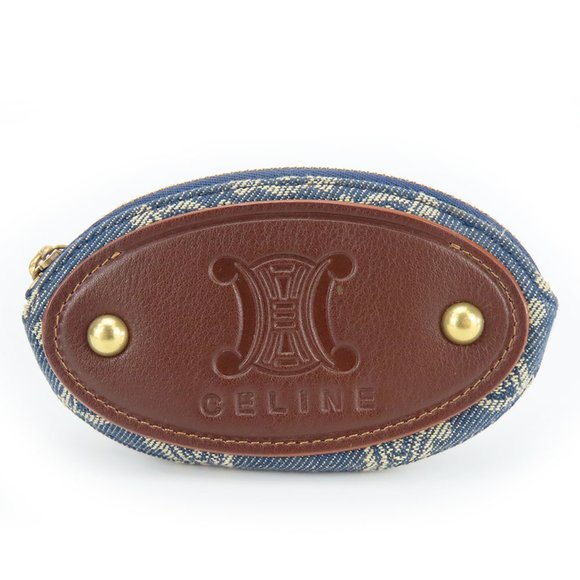 CELINE Wallets & Coin Cases Macadam Denim Leather Blue Brown Key Ring Accessorie - Picture 1 of 10